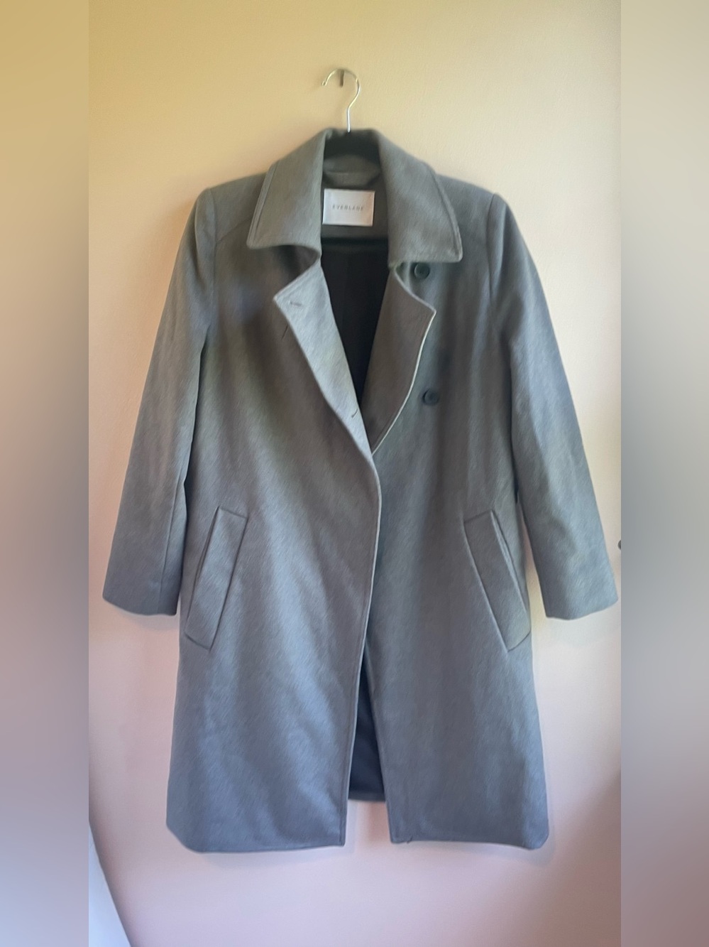 Everlane Grey Wool Coat, Double-Button Notched Collar, Size S